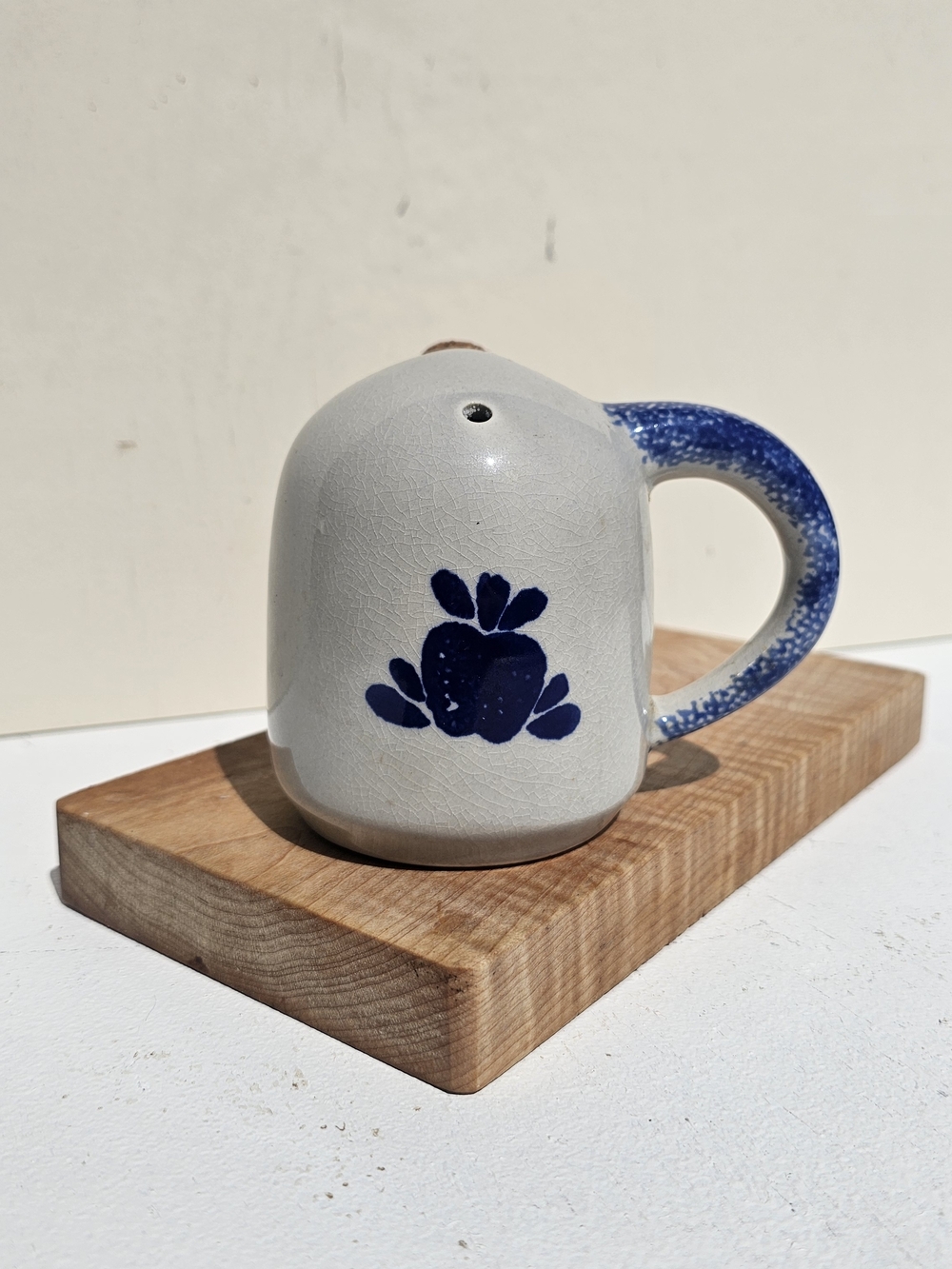 Loomco China Spongeware Pottery Creamer featuring a blue apple design With Cork